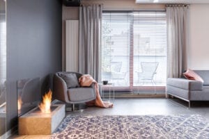 Luxury grey curtains in a modern apartment. 